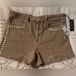 Blank NYC tan studded Reeve cut off shorts